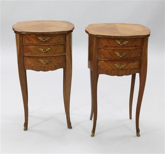 A pair of French walnut bedside tables, W.1ft 3in. H.2ft 4in.